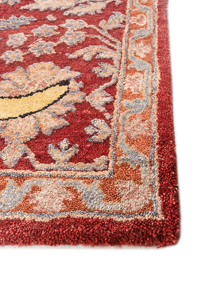 playing with tradition red and orange wool and silk hand knotted Rug - Corner