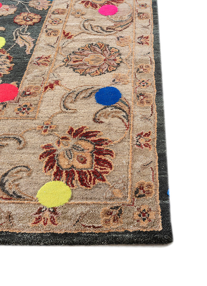 playing with tradition beige and brown wool and silk hand knotted Rug - Corner