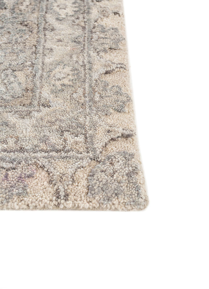 playing with tradition grey and black wool and silk hand knotted Rug - Corner