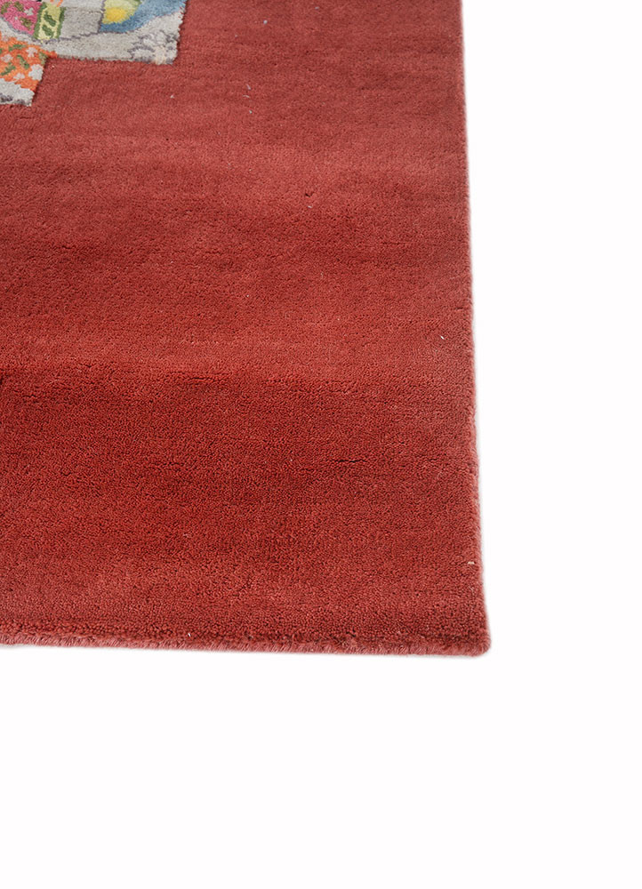 days red and orange wool and silk hand knotted Rug - Corner