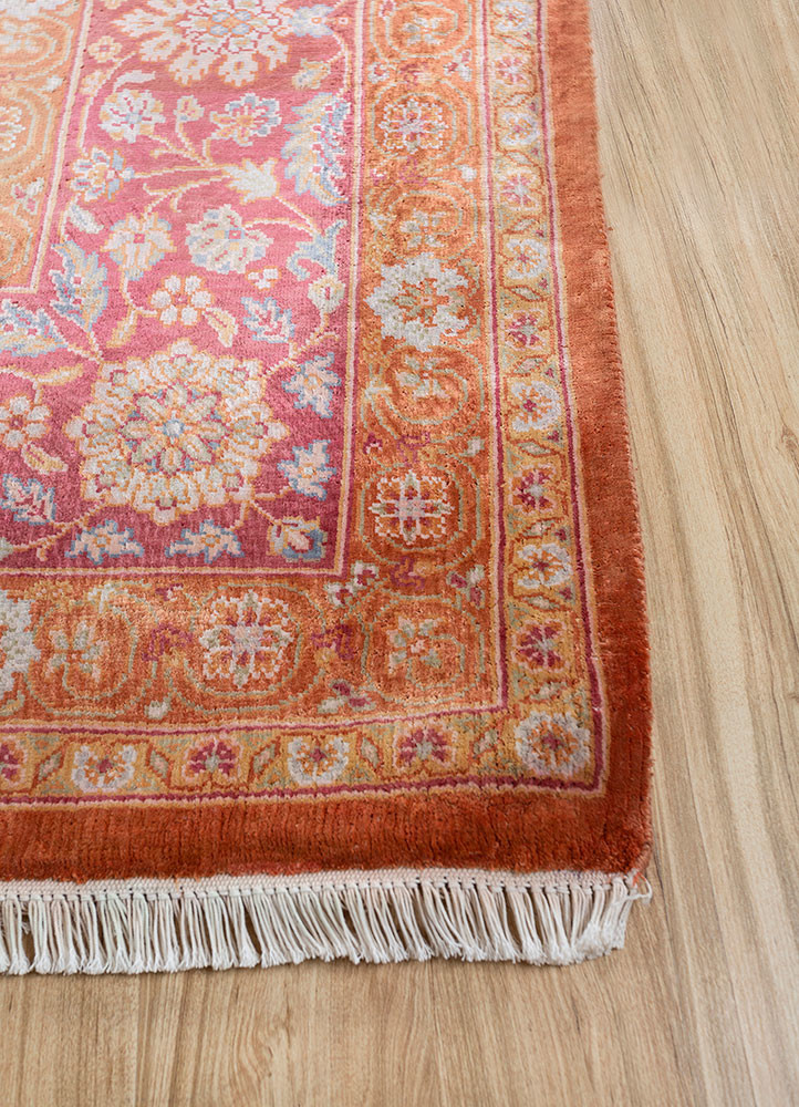 gulmarg red and orange silk hand knotted Rug - Corner gulmarg red and orange silk hand knotted Rug - Corner