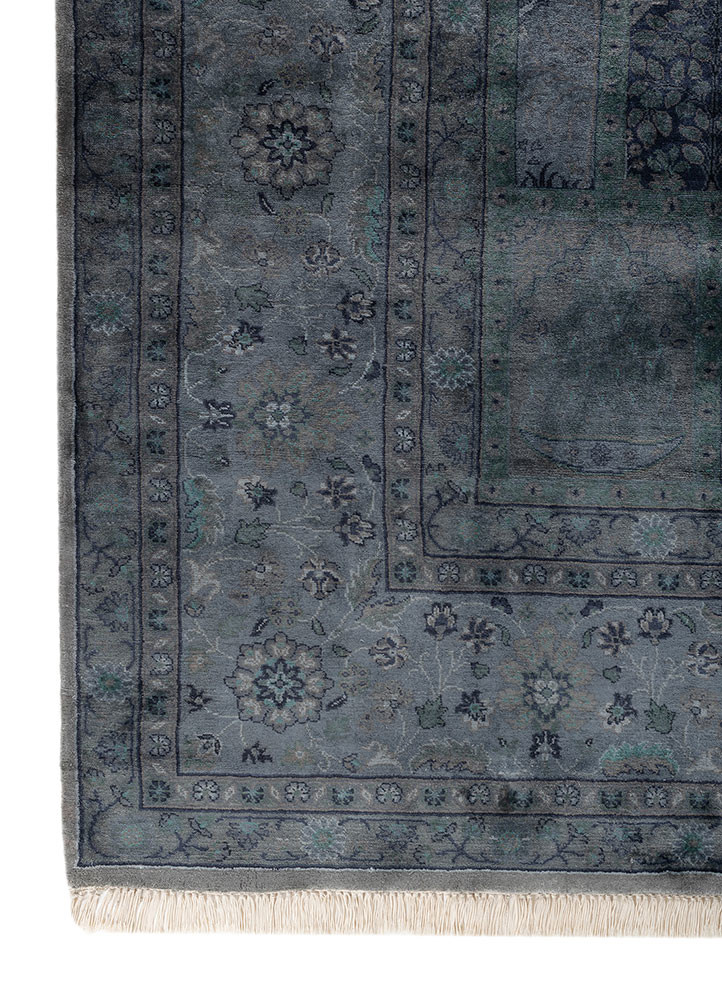 gulmarg blue silk hand knotted Rug - Corner gulmarg blue silk hand knotted Rug - Corner