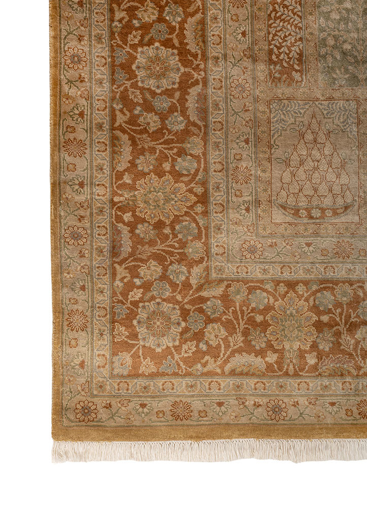 gulmarg red and orange silk hand knotted Rug - Corner