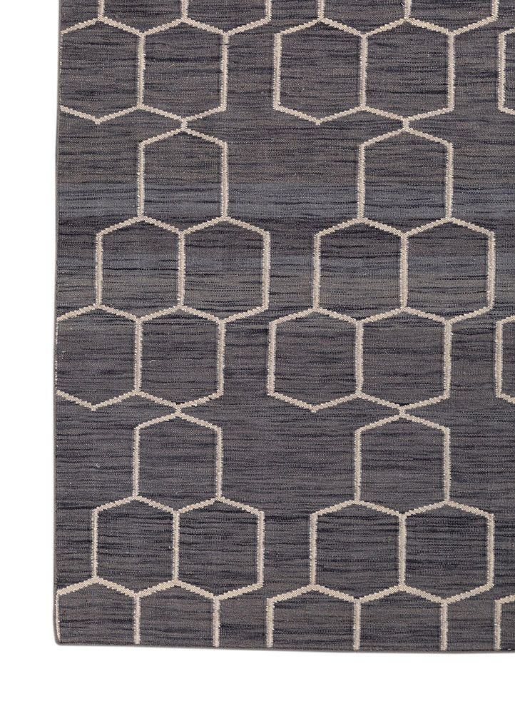 indusbar grey and black wool flat weaves Rug - Corner
