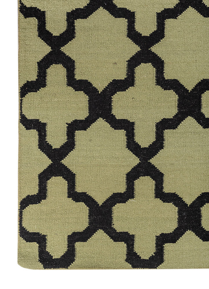 indusbar green wool flat weaves Rug - Corner