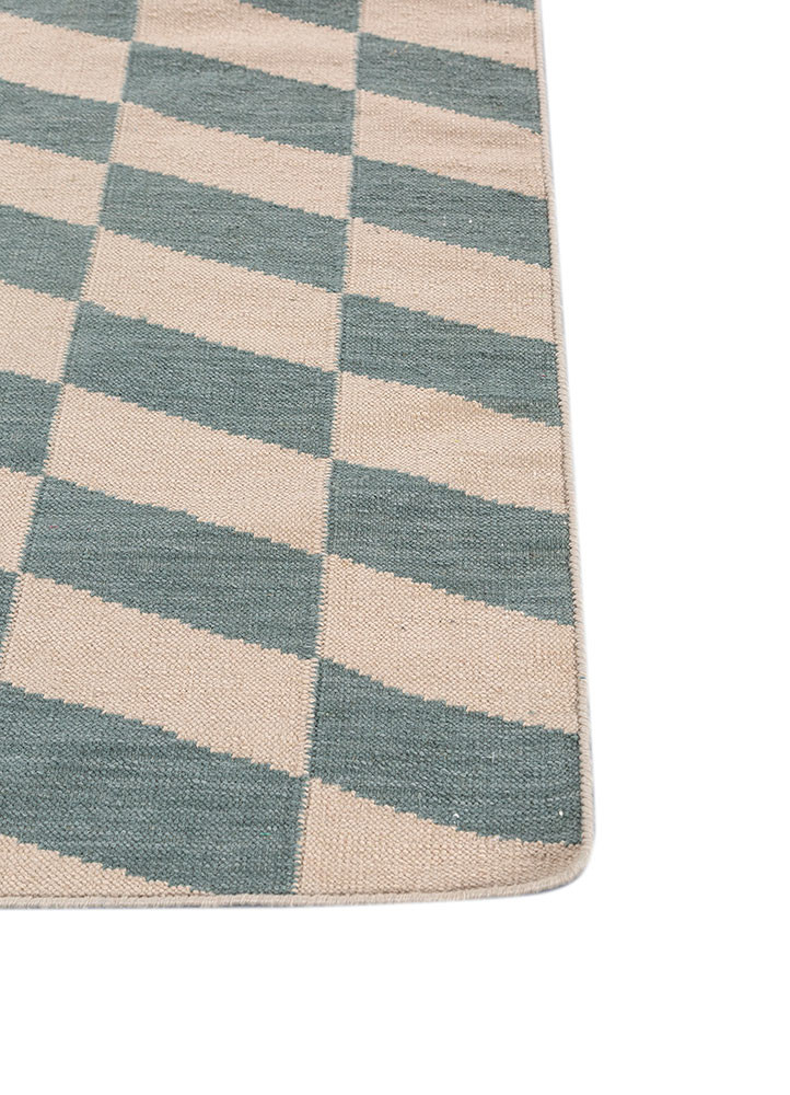 checkers ivory wool and viscose flat weaves Rug - Corner checkers ivory wool and viscose flat weaves Rug - Corner