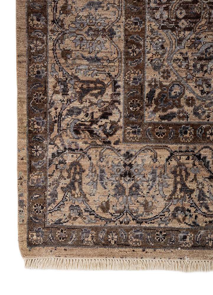 someplace in time grey and black afghan wool hand knotted Rug - Corner