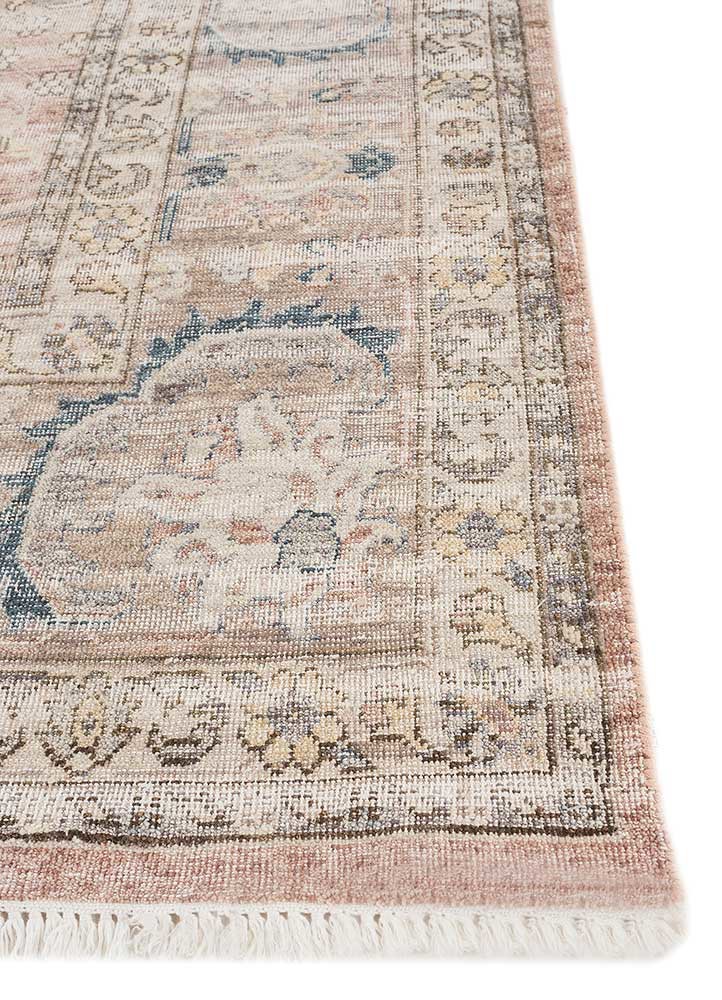 someplace in time beige and brown afghan wool hand knotted Rug - Corner