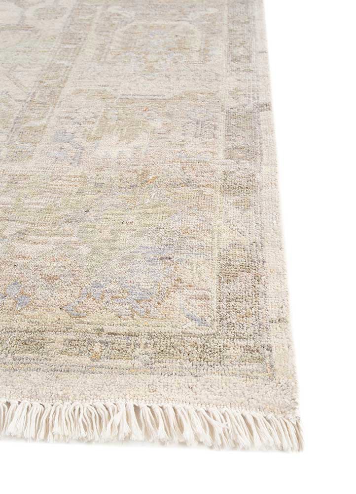 someplace in time ivory afghan wool hand knotted Rug - Corner