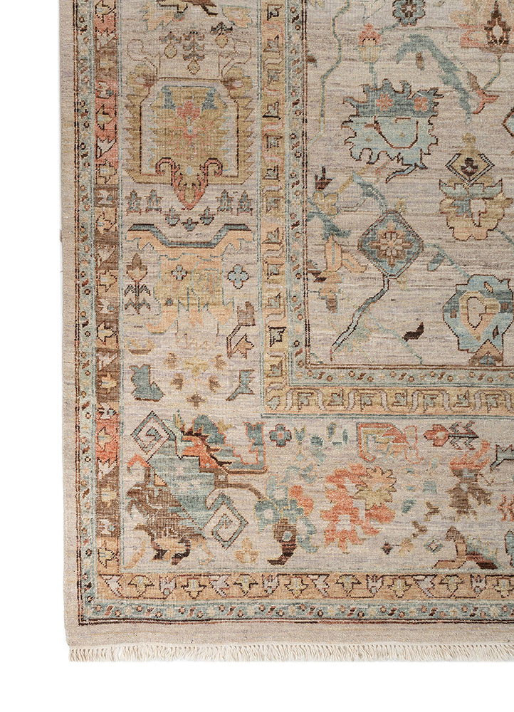 someplace in time ivory afghan wool hand knotted Rug - Corner