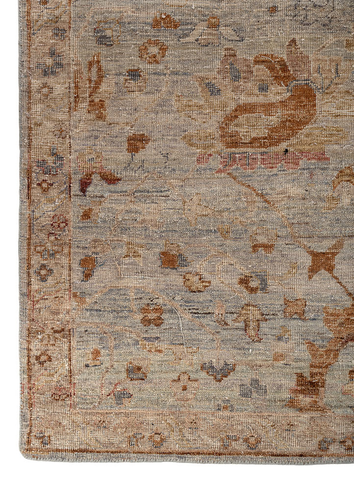 someplace in time blue wool hand knotted Rug - Corner