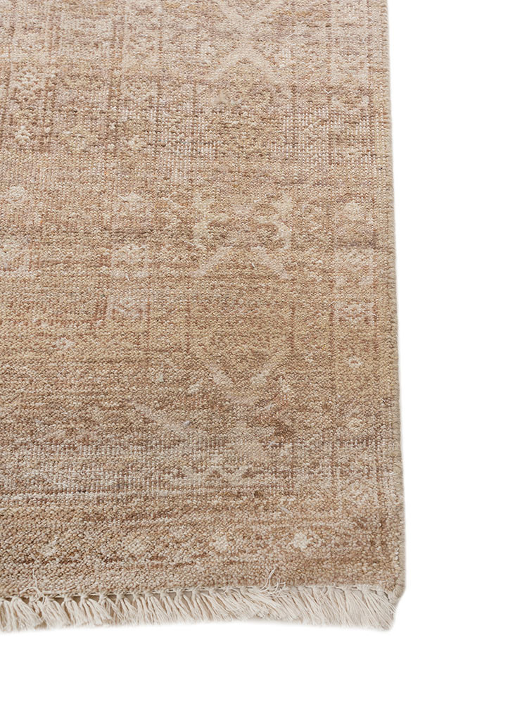 erbe beige and brown wool hand knotted Rug - Corner