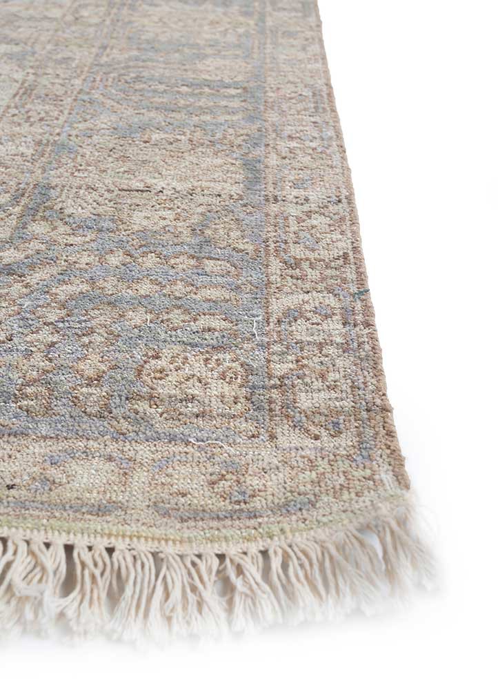 someplace in time ivory afghan wool hand knotted Rug - Corner