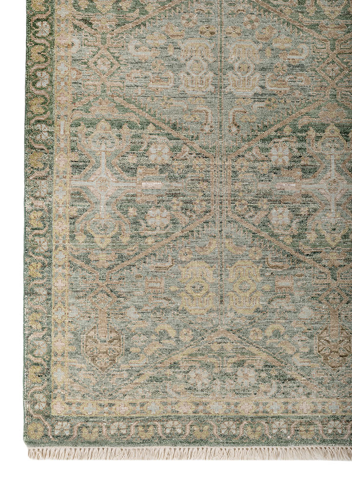 someplace in time green afghan wool hand knotted Rug - Corner someplace in time green afghan wool hand knotted Rug - Corner