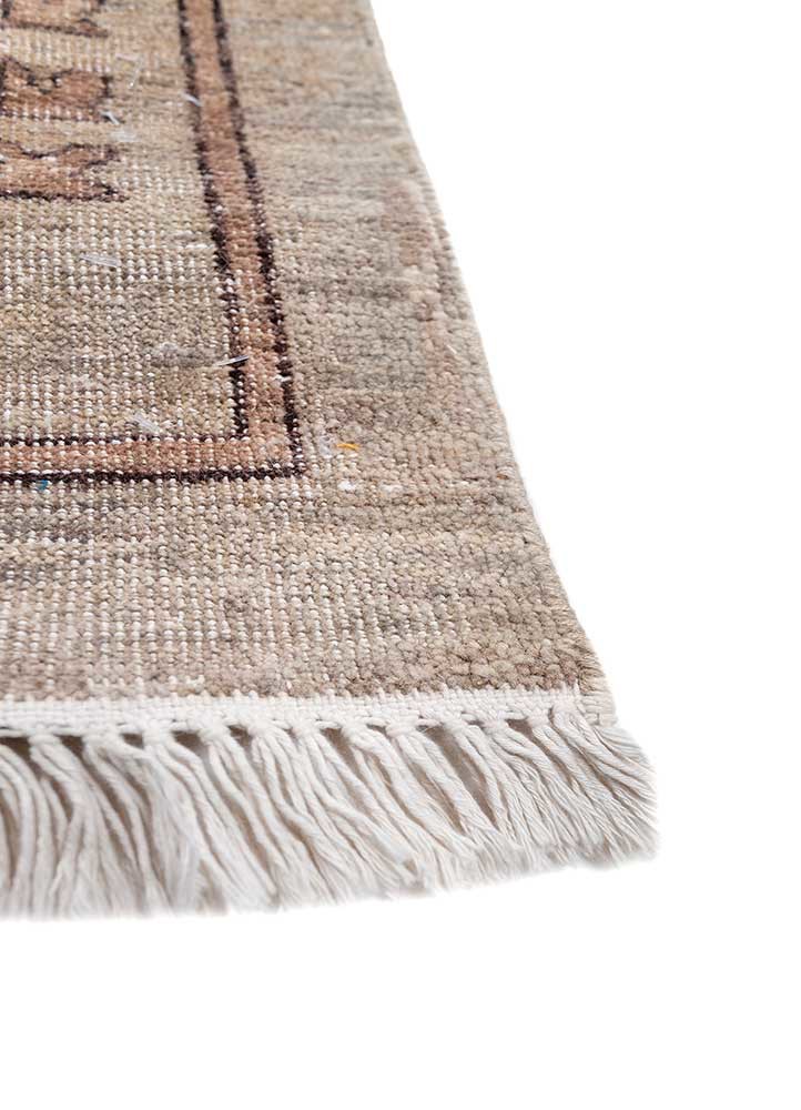 someplace in time beige and brown afghan wool hand knotted Rug - Corner