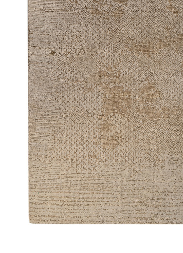 manifest beige and brown wool and silk hand knotted Rug - Corner