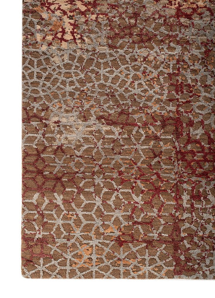 tattvam beige and brown wool and silk hand knotted Rug - Corner tattvam beige and brown wool and silk hand knotted Rug - Corner
