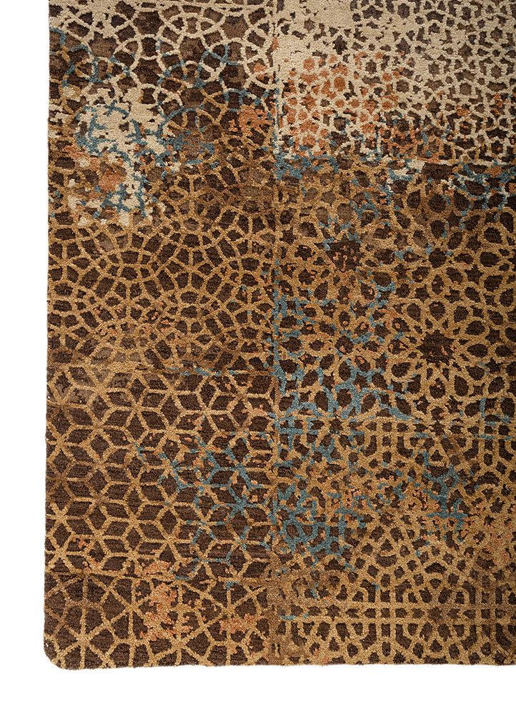 tattvam beige and brown wool and silk hand knotted Rug - Corner tattvam beige and brown wool and silk hand knotted Rug - Corner