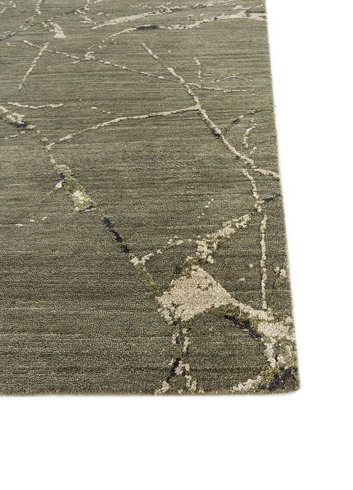 urban pause by kavi green wool and silk hand knotted Rug - Corner urban pause by kavi green wool and silk hand knotted Rug - Corner