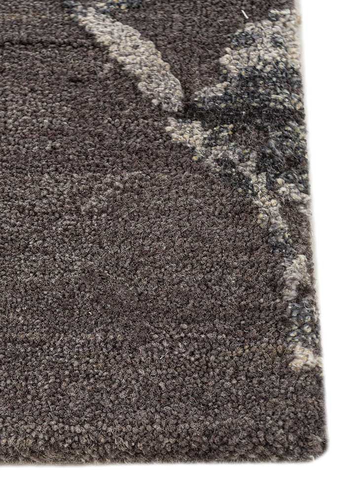 urban pause by kavi grey and black wool and silk hand knotted Rug - Corner