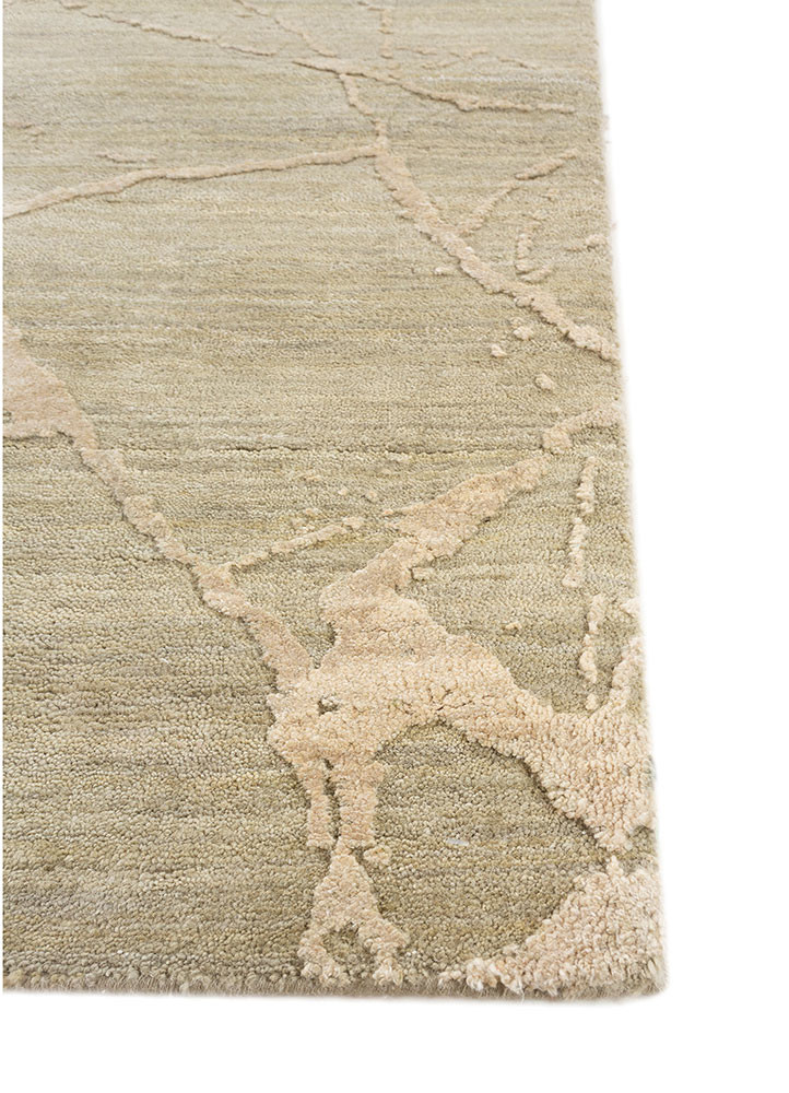 urban pause by kavi green wool and silk hand knotted Rug - Corner