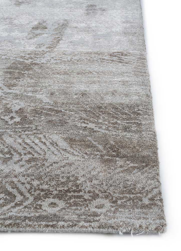 weaver art reserve grey and black wool and silk hand knotted Rug - Corner
