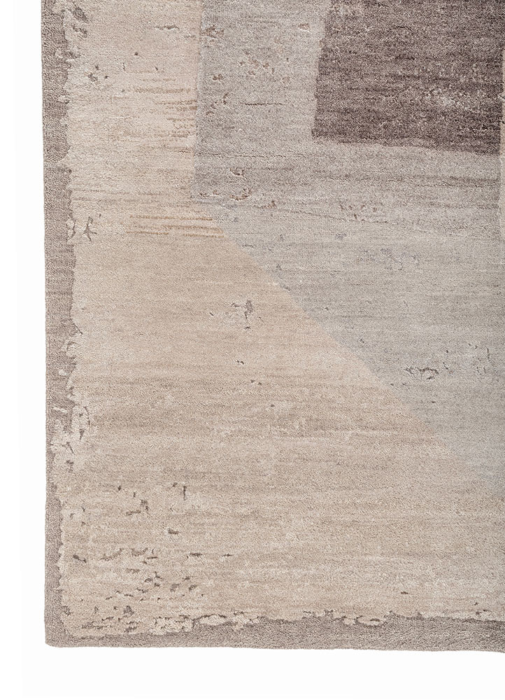 unfold by kavi beige and brown wool and silk hand knotted Rug - Corner unfold by kavi beige and brown wool and silk hand knotted Rug - Corner