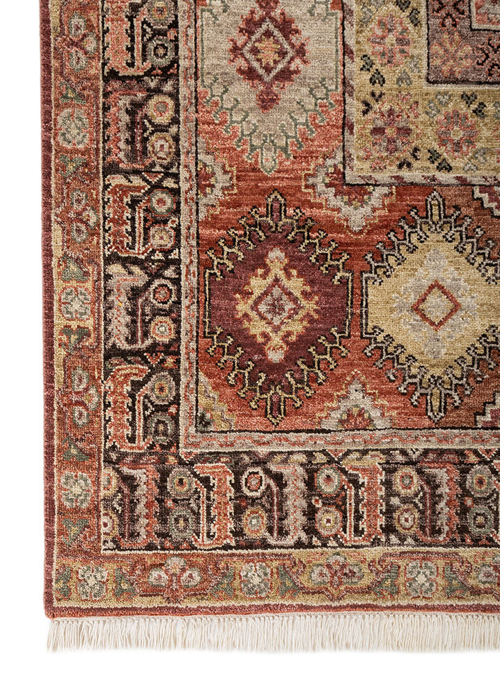 someplace in time red and orange afghan wool hand knotted Rug - Corner