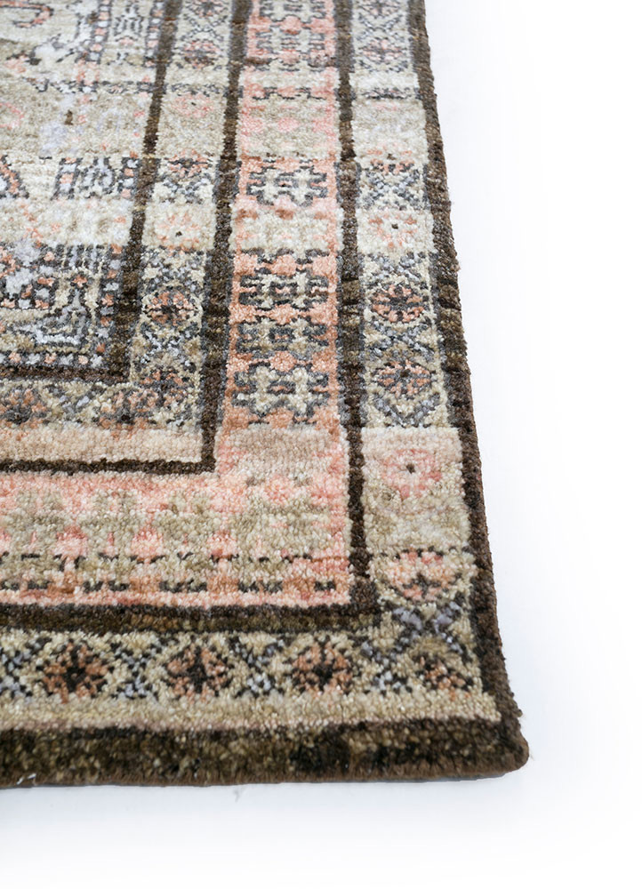 viscaya beige and brown afghan wool hand knotted Rug - Corner