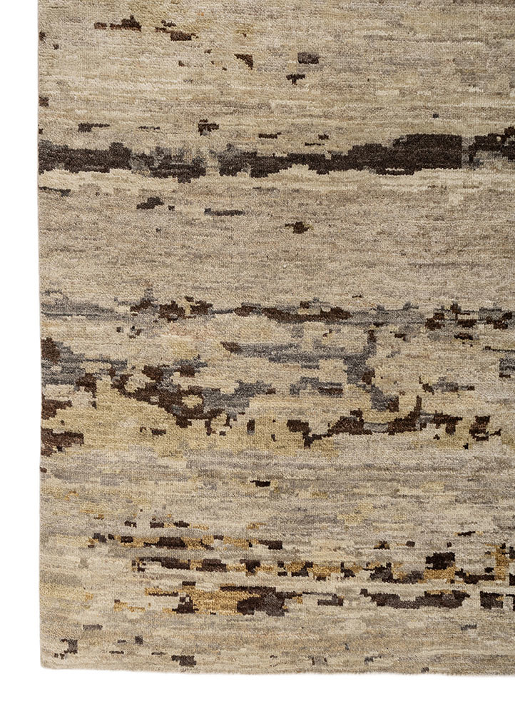 entropy beige and brown afghan wool hand knotted Rug - Corner