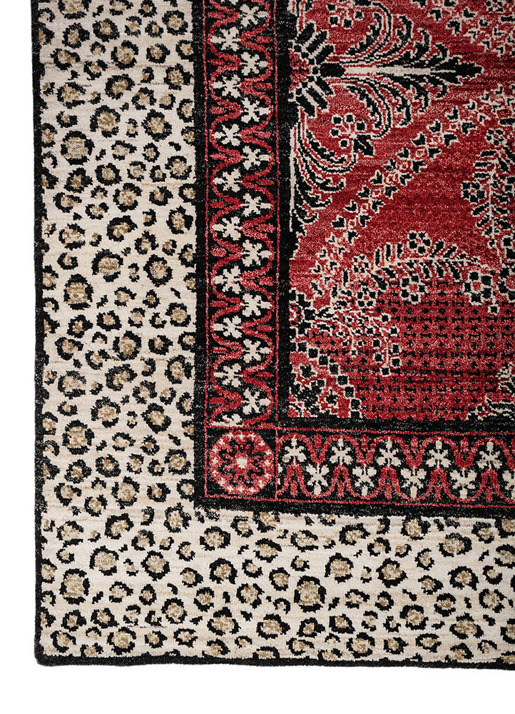 gilded age red and orange afghan wool hand knotted Rug - Corner