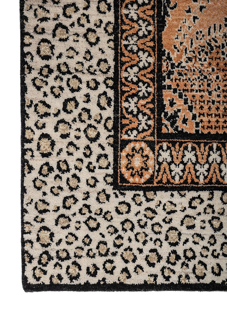 gilded age red and orange afghan wool hand knotted Rug - Corner