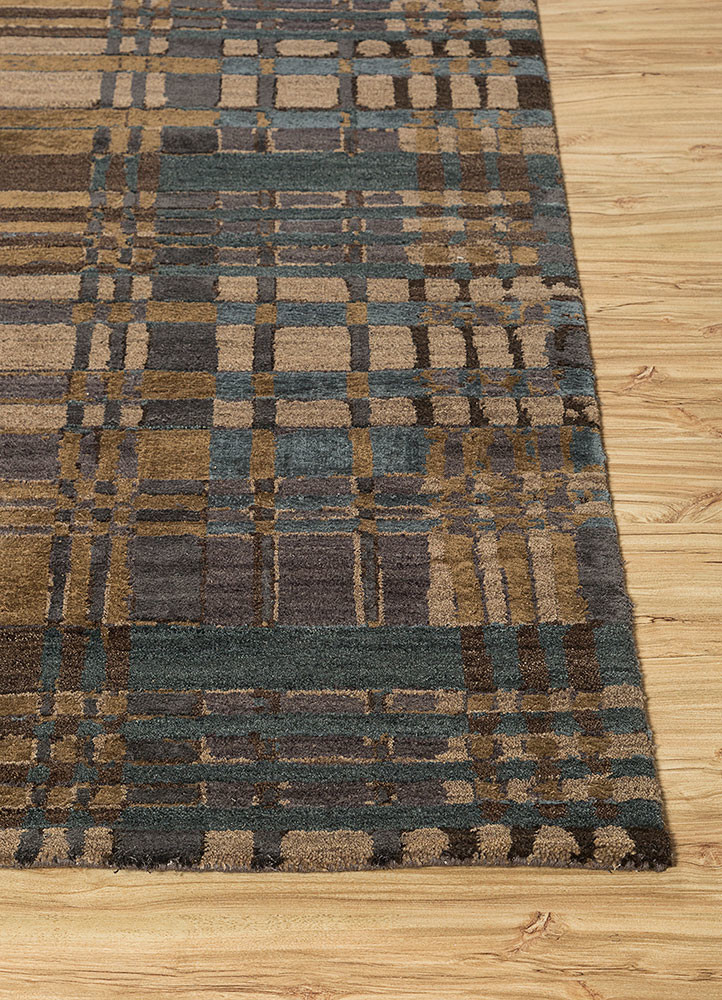 pansy beige and brown wool and silk hand knotted Rug - Corner pansy beige and brown wool and silk hand knotted Rug - Corner
