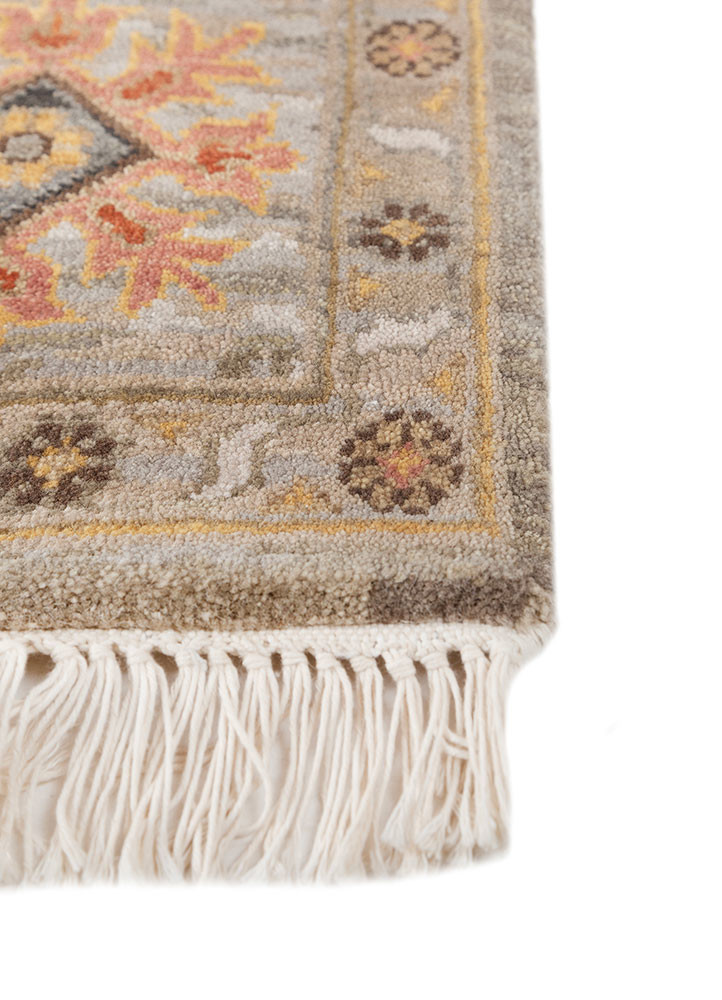 savana beige and brown wool hand knotted Rug - Corner