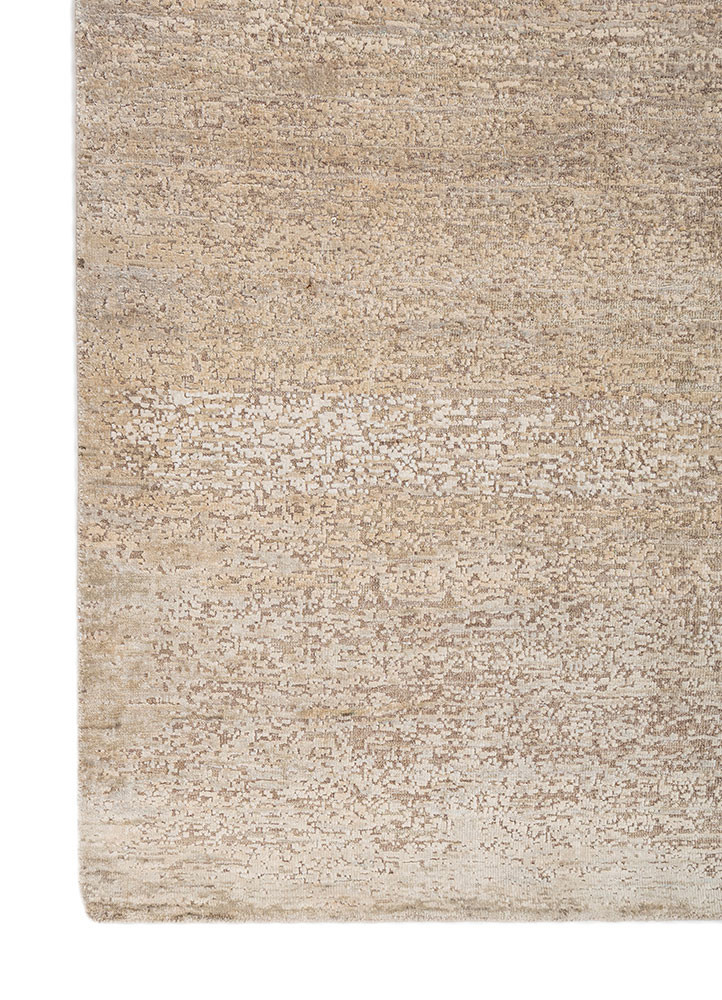 entropy ivory wool and silk hand knotted Rug - Corner