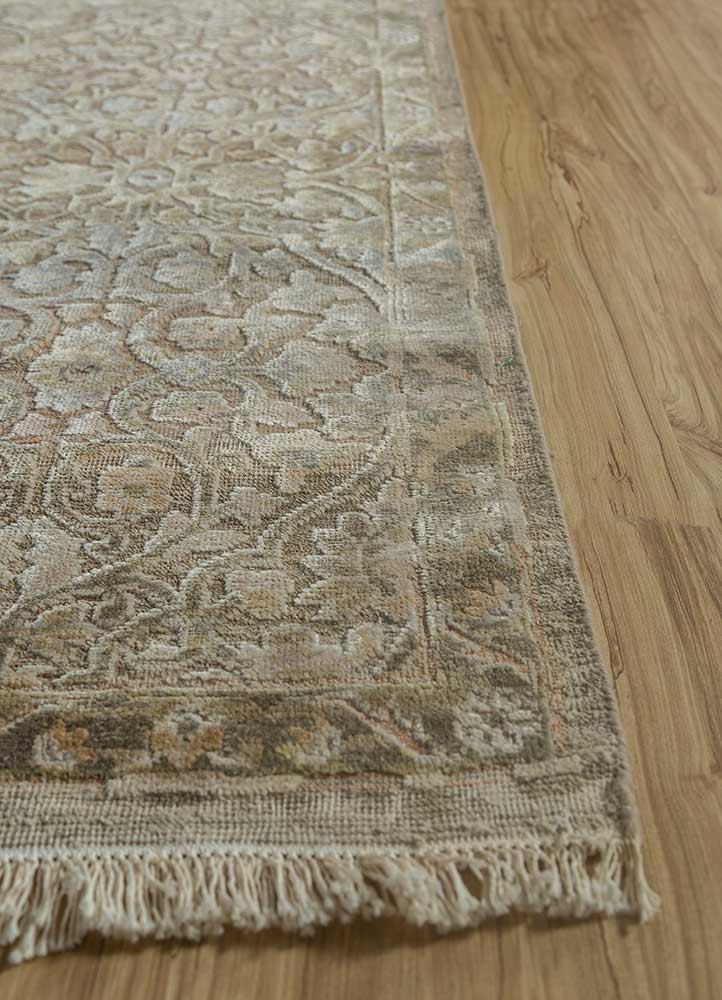 viscaya ivory afghan wool and silk hand knotted Rug - Corner