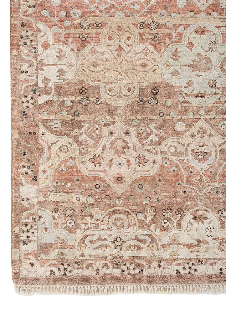 viscaya red and orange afghan wool and silk hand knotted Rug - Corner