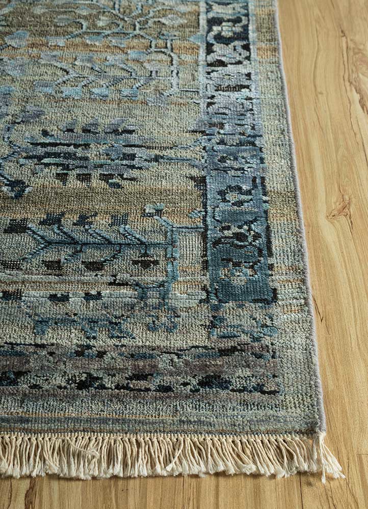 viscaya blue afghan wool and silk hand knotted Rug - Corner