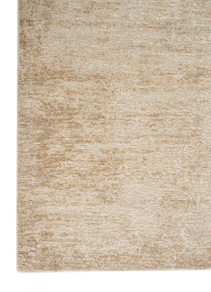 entropy ivory wool and silk hand knotted Rug - Corner