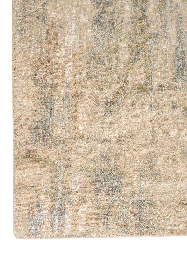 entropy ivory wool and silk hand knotted Rug - Corner