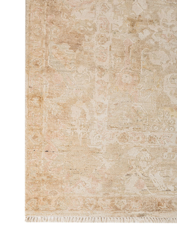 viscaya ivory afghan wool and silk hand knotted Rug - Corner