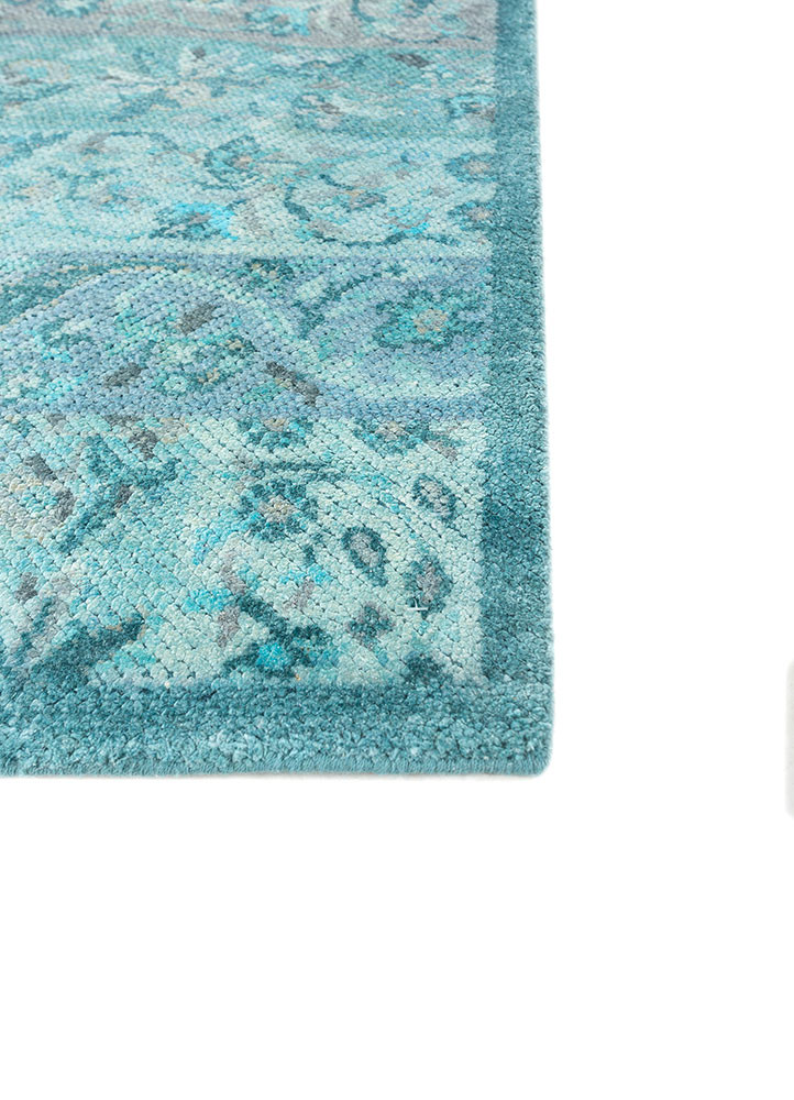 far pavilions blue wool and silk hand knotted Rug - Corner far pavilions blue wool and silk hand knotted Rug - Corner