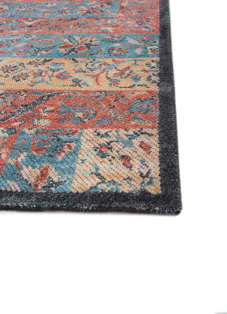 far pavilions red and orange wool and silk hand knotted Rug - Corner far pavilions red and orange wool and silk hand knotted Rug - Corner