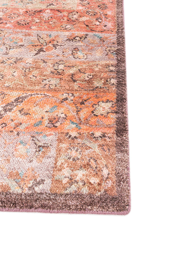 far pavilions red and orange wool and silk hand knotted Rug - Corner far pavilions red and orange wool and silk hand knotted Rug - Corner