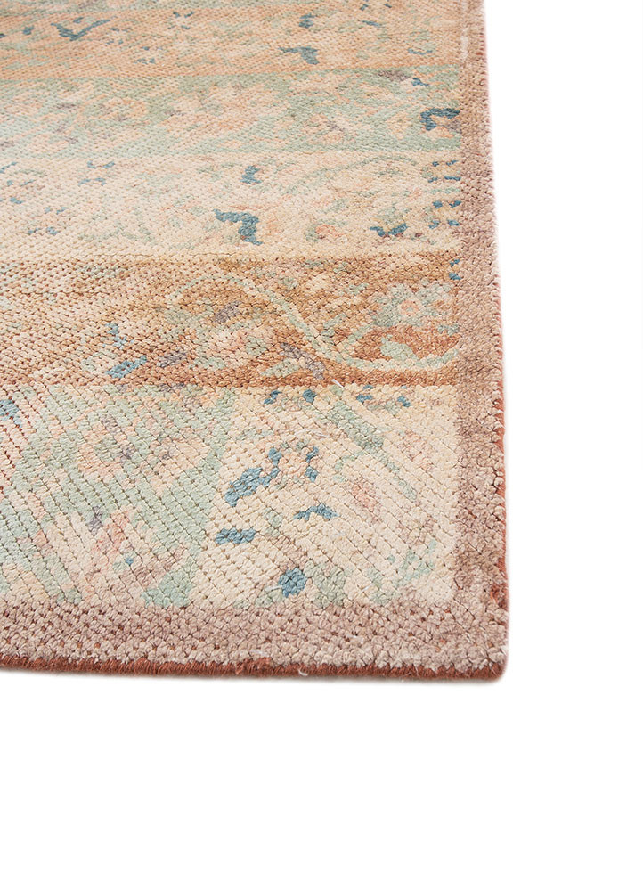far pavilions red and orange wool and silk hand knotted Rug - Corner far pavilions red and orange wool and silk hand knotted Rug - Corner