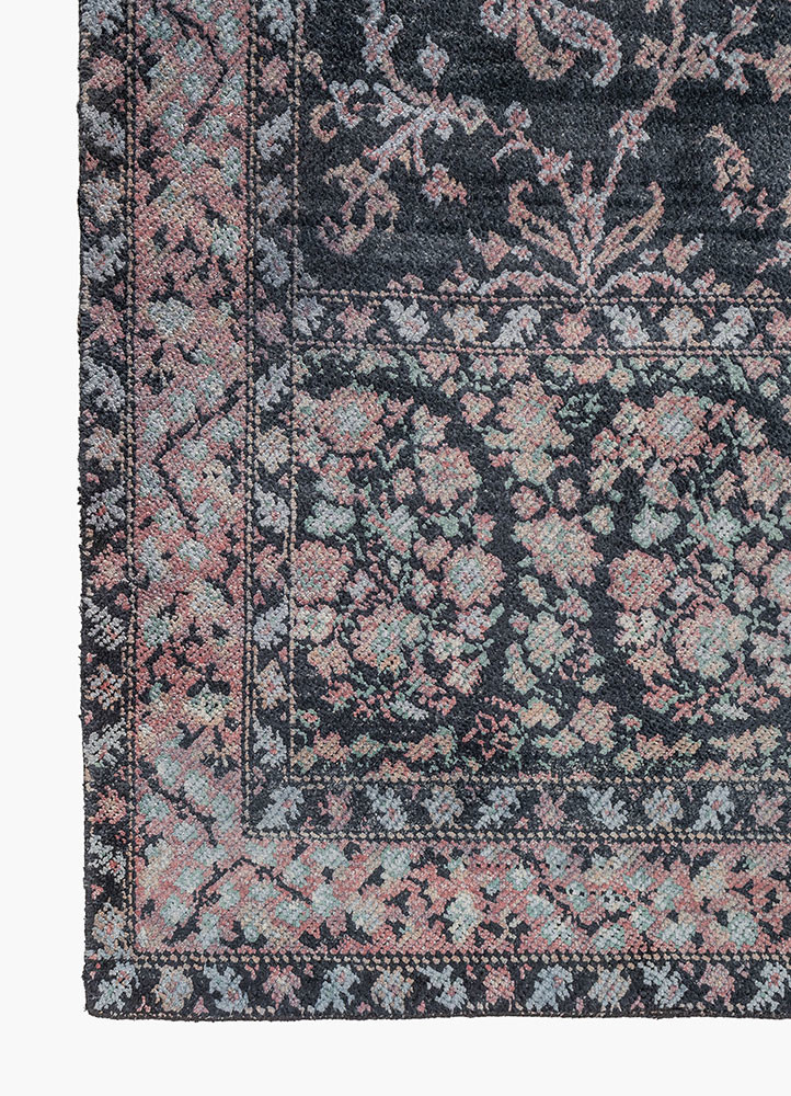 aprezo grey and black wool and silk hand knotted Rug - Corner