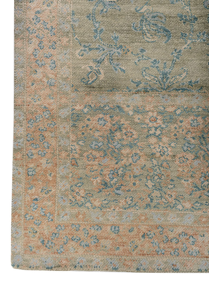 far pavilions green wool and silk hand knotted Rug - Corner far pavilions green wool and silk hand knotted Rug - Corner