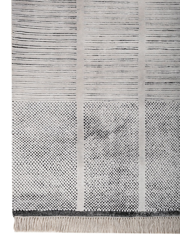 chaos theory by kavi ivory wool and bamboo silk hand knotted Rug - Corner