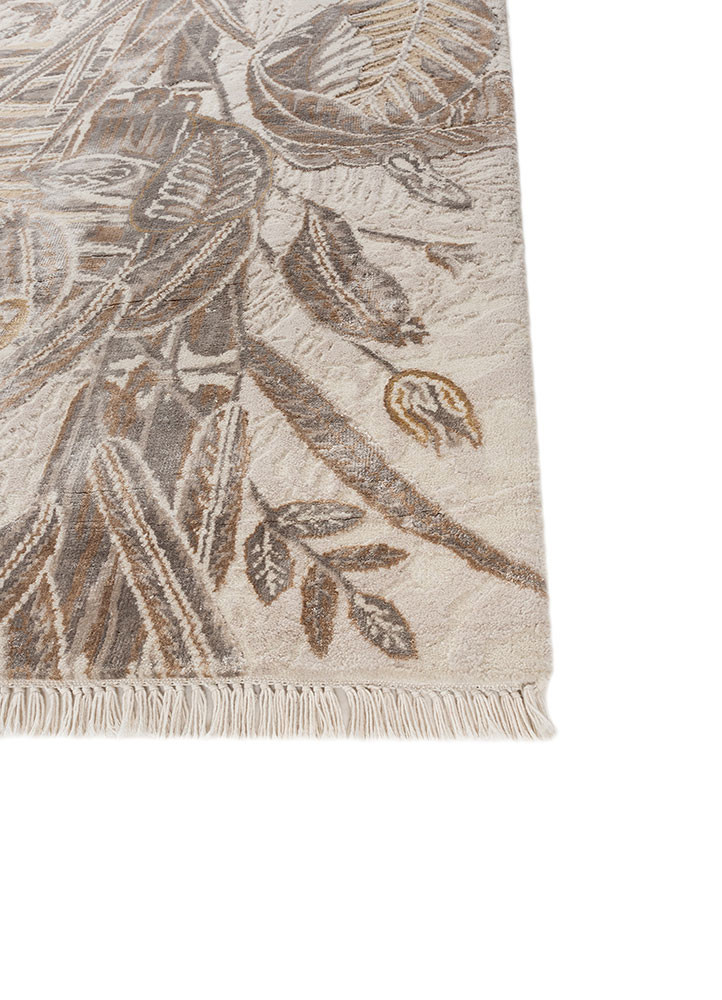 pansy ivory wool and bamboo silk hand knotted Rug - Corner pansy ivory wool and bamboo silk hand knotted Rug - Corner