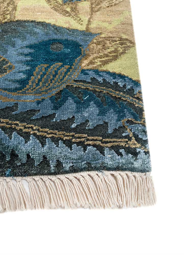 pansy green wool and bamboo silk hand knotted Rug - Corner pansy green wool and bamboo silk hand knotted Rug - Corner